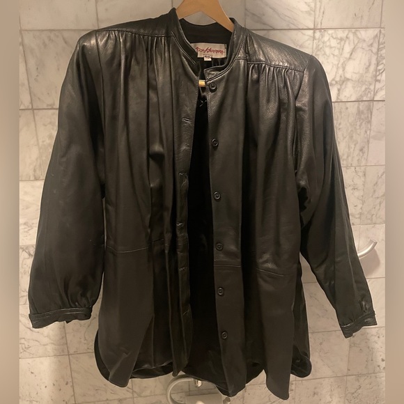 Alicia Herrera New York 1980s Vintage black leather jacket 80s designer - Picture 1 of 9